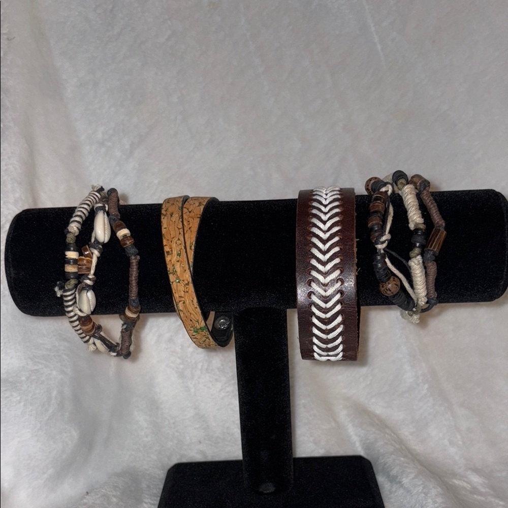 Brown & Tan Leather Bracelet Set of 5